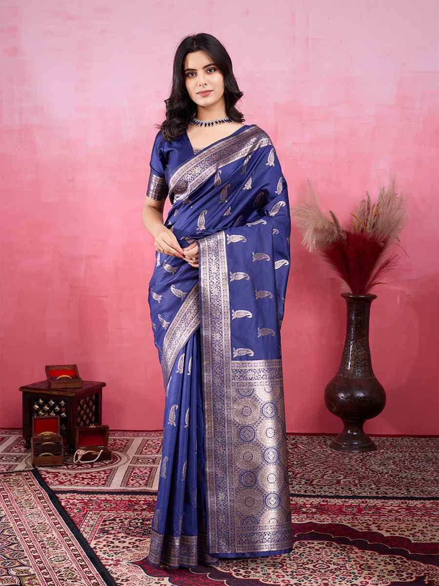 Blue Kanjivaram Silk Handwoven Festival Wedding Fancy Heavy Border Saree