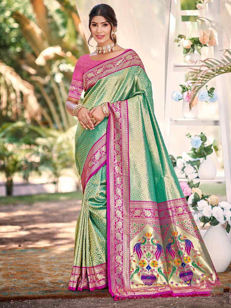 Blue Kanjivaram Silk Handwoven Traditional Bridal Reception Festival Wedding Fancy Heavy Border Saree