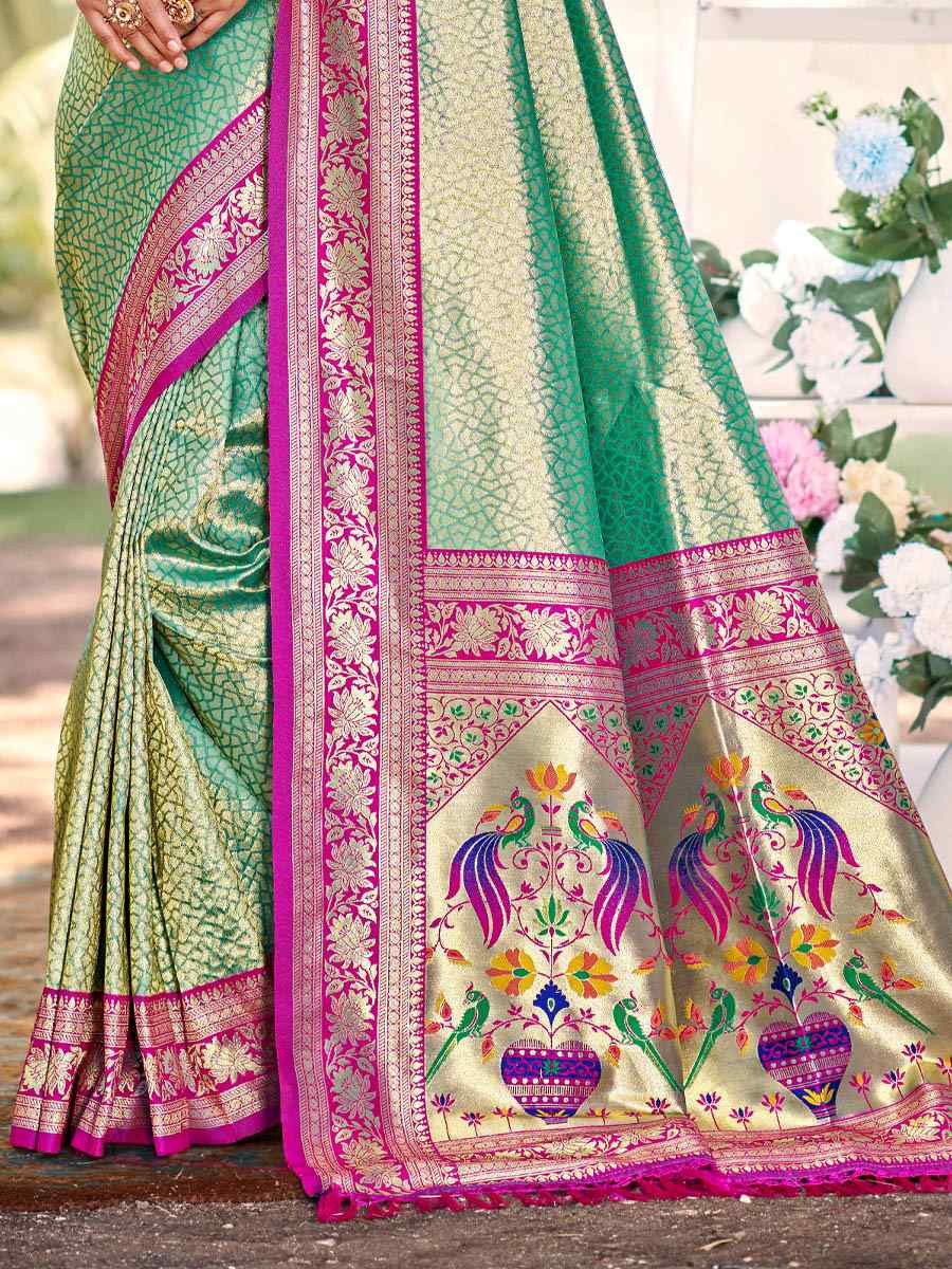 Blue Kanjivaram Silk Handwoven Traditional Bridal Reception Festival Wedding Fancy Heavy Border Saree