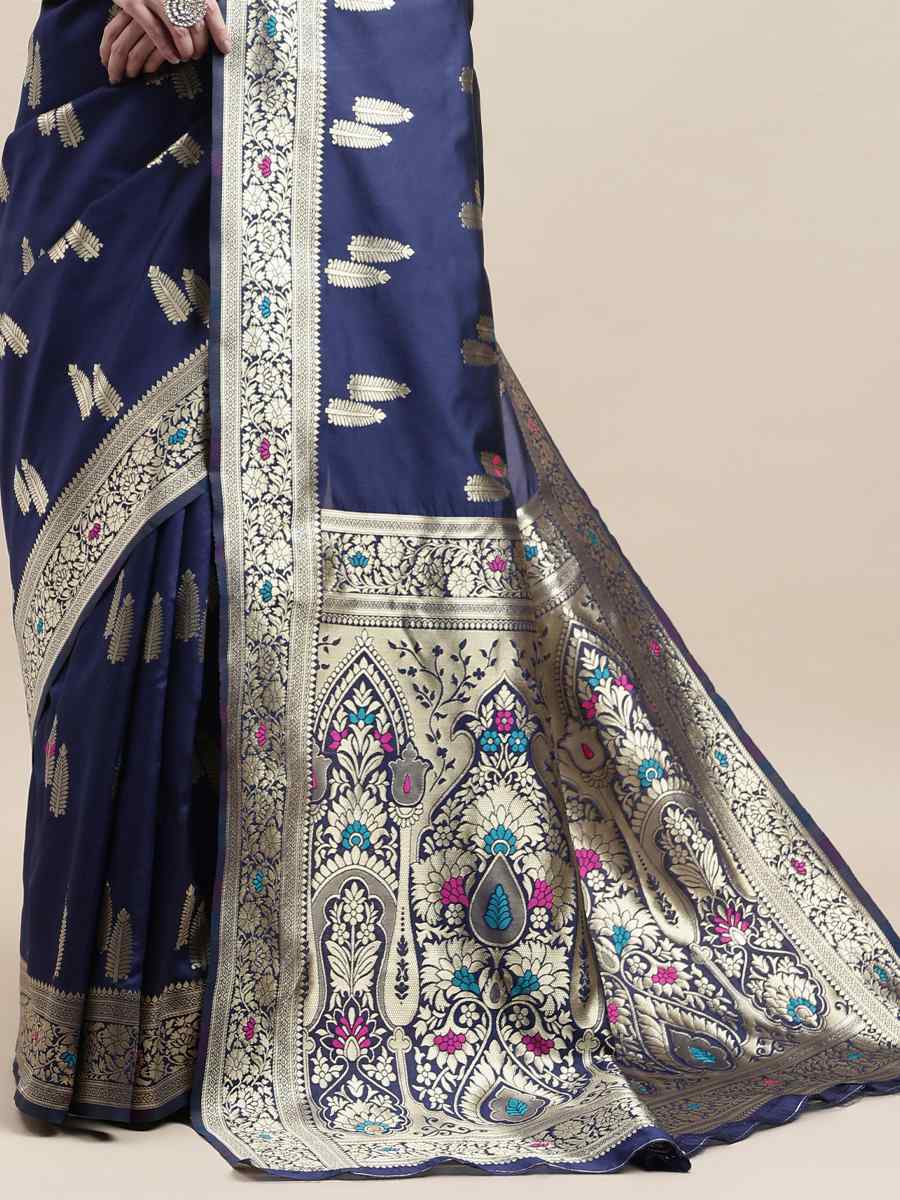 Blue Kanjivaram Silk Handwoven Wedding Festival Heavy Border Saree