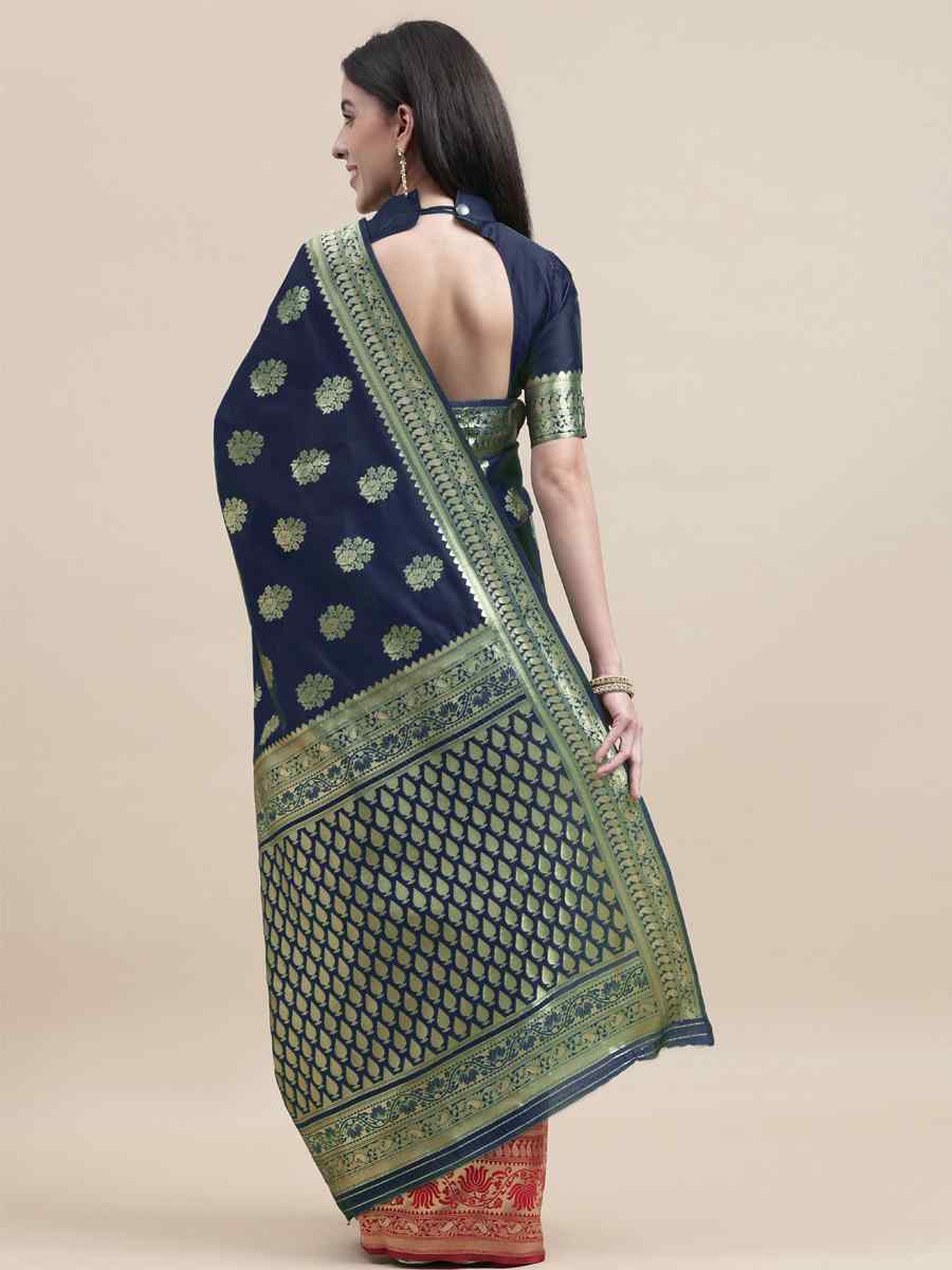 Blue Kanjivaram Silk Handwoven Wedding Festival Heavy Border Saree