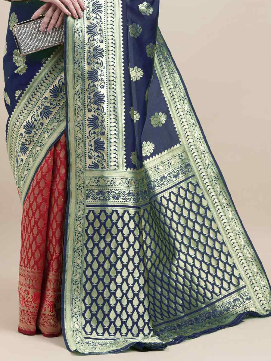 Blue Kanjivaram Silk Handwoven Wedding Festival Heavy Border Saree