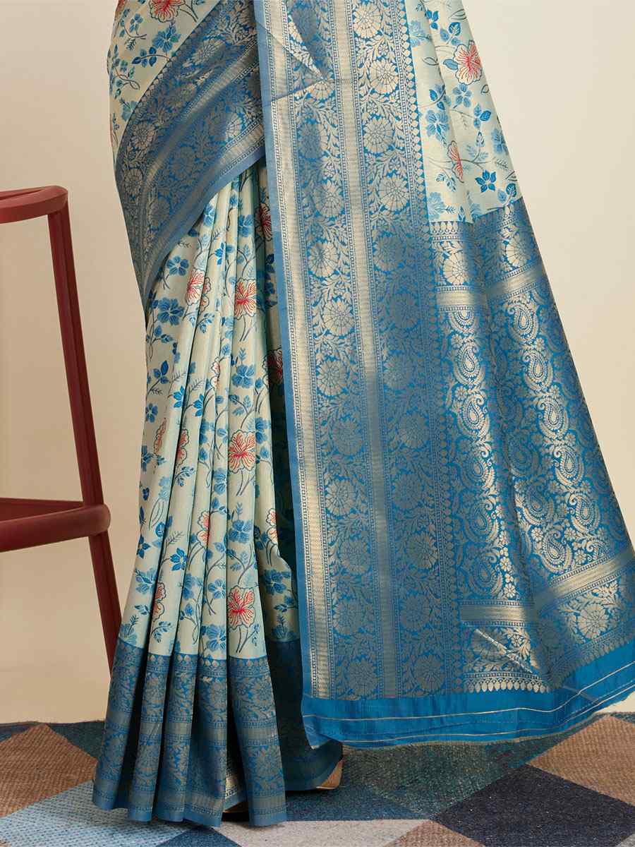 Blue Kanjivaram Silk Handwoven Wedding Festival Heavy Border Saree