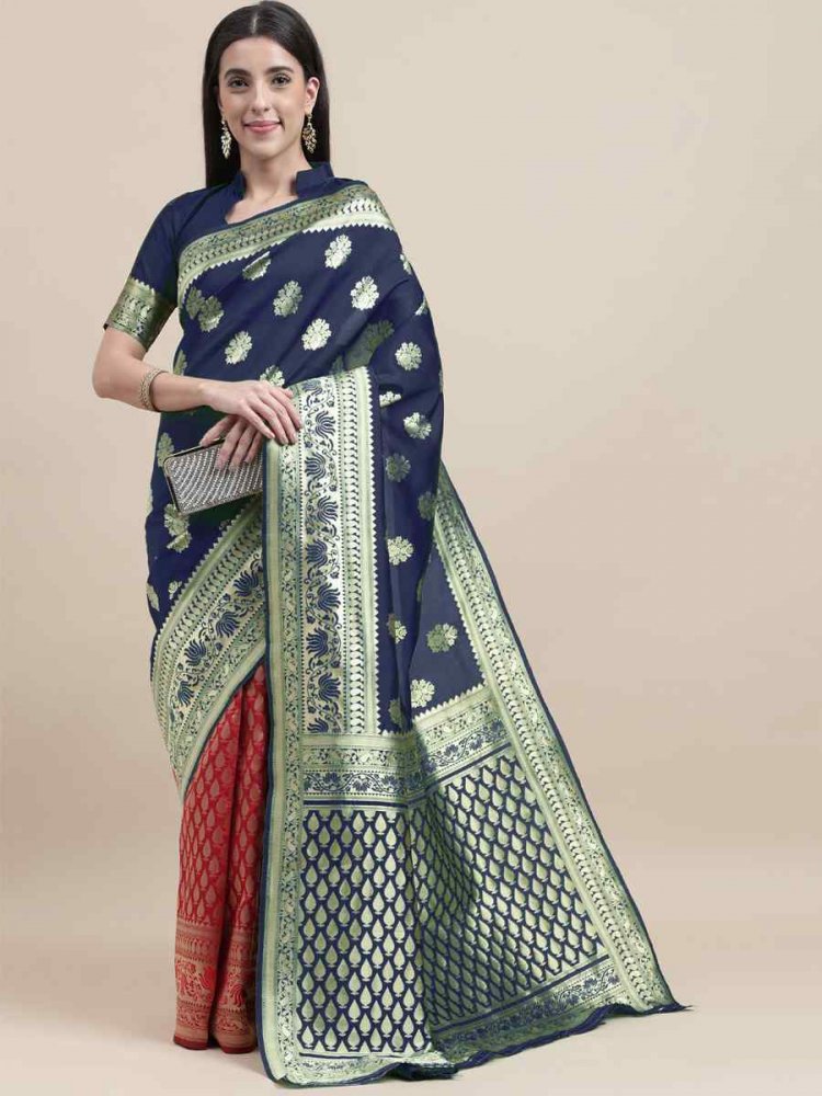 Blue Kanjivaram Silk Handwoven Wedding Festival Heavy Border Saree