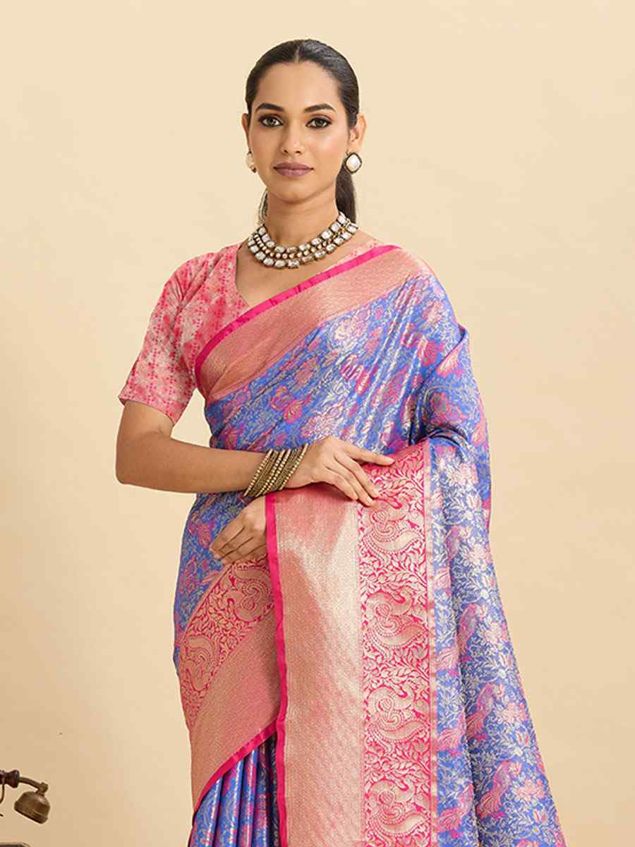 Blue Kanjivaram Silk Zari Handwoven Bridal Reception Festival Wedding Fancy Heavy Border Saree