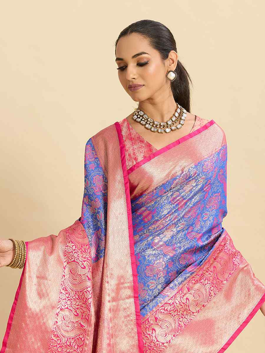 Blue Kanjivaram Silk Zari Handwoven Bridal Reception Festival Wedding Fancy Heavy Border Saree