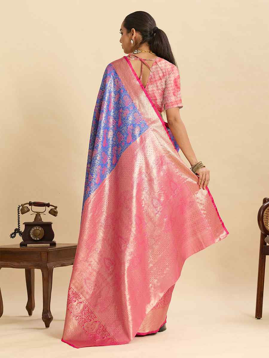 Blue Kanjivaram Silk Zari Handwoven Bridal Reception Festival Wedding Fancy Heavy Border Saree