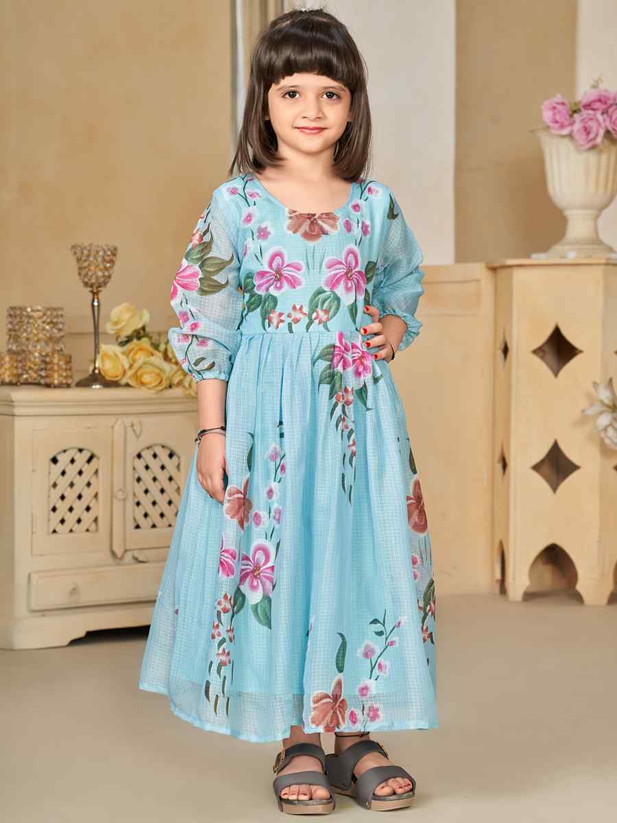 Blue Kota Checks Printed Casual Festival Salwars Girls Wear