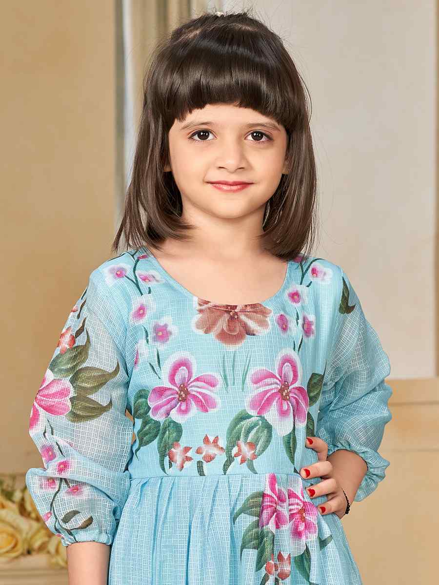 Blue Kota Checks Printed Casual Festival Salwars Girls Wear
