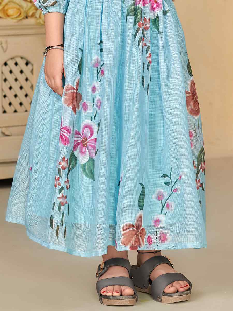 Blue Kota Checks Printed Casual Festival Salwars Girls Wear