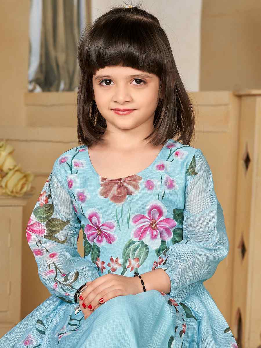 Blue Kota Checks Printed Casual Festival Salwars Girls Wear