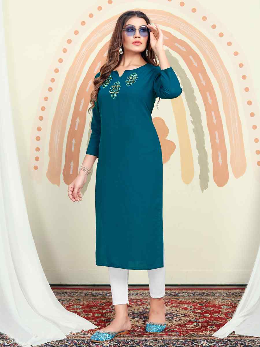 Blue Maaza Cotton Embroidered Festival Casual Kurti
