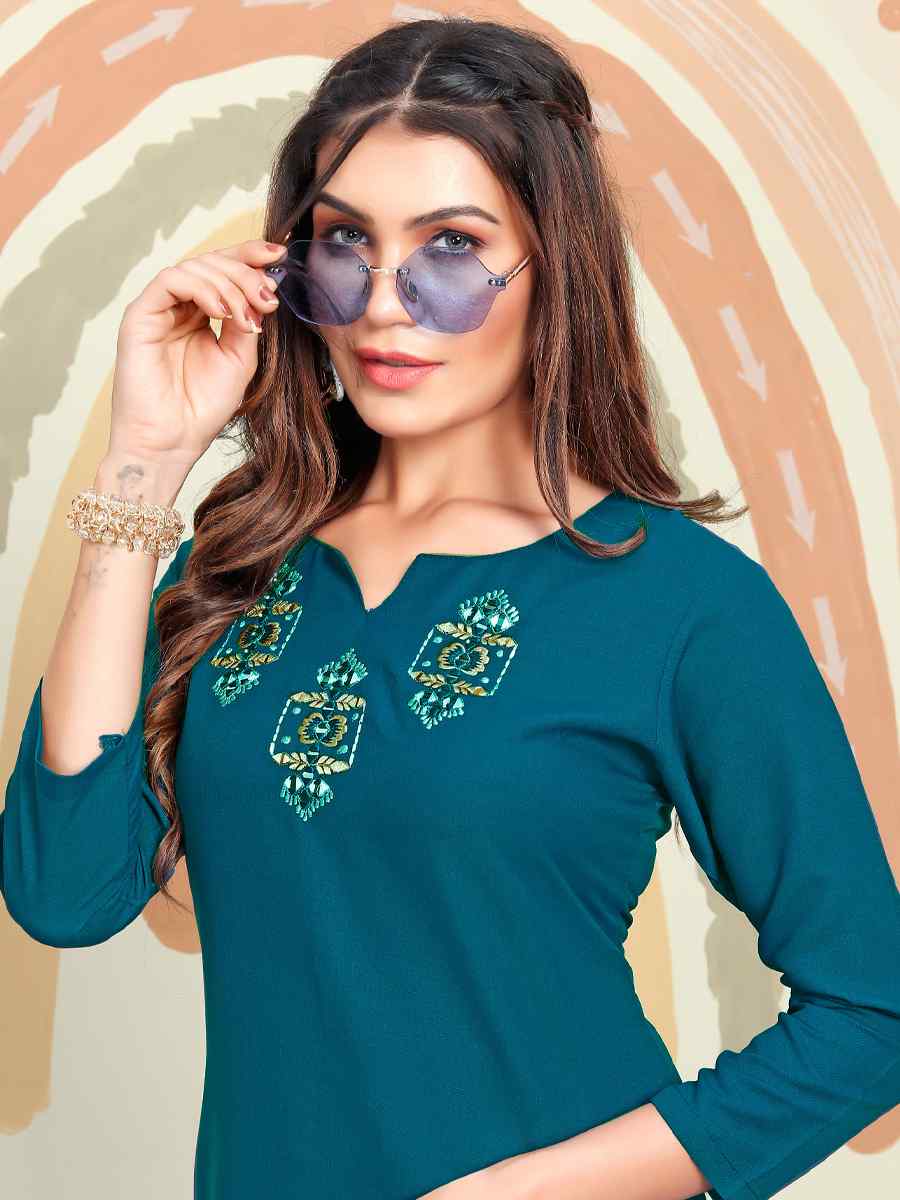 Blue Maaza Cotton Embroidered Festival Casual Kurti
