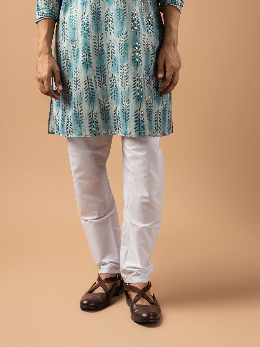Blue Magnet Printed Wedding Festival Party Wear Casual Mens Kurta