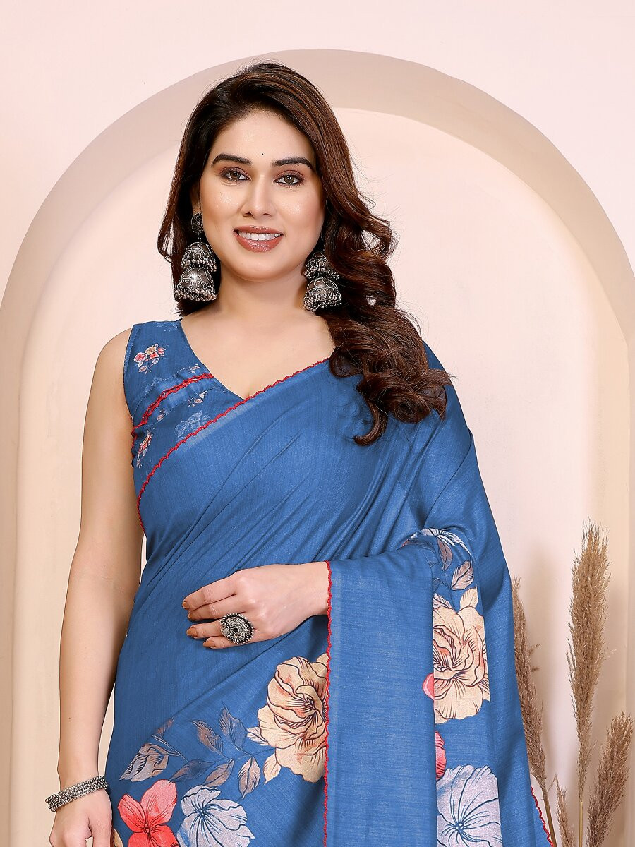 Blue Manipuri Digital Printed Wedding Reception Party Festival Casual Heavy Border Sarees