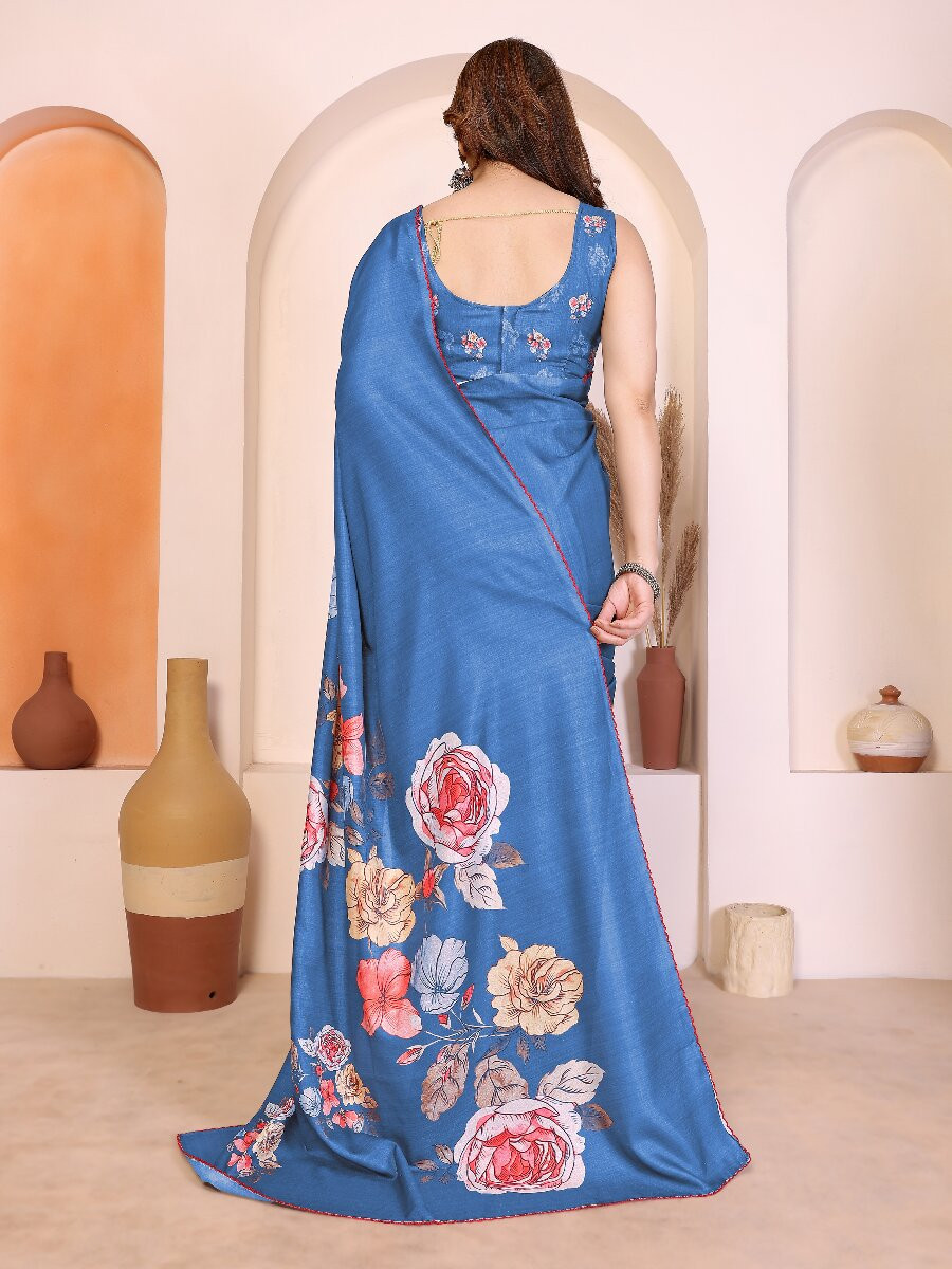 Blue Manipuri Digital Printed Wedding Reception Party Festival Casual Heavy Border Sarees