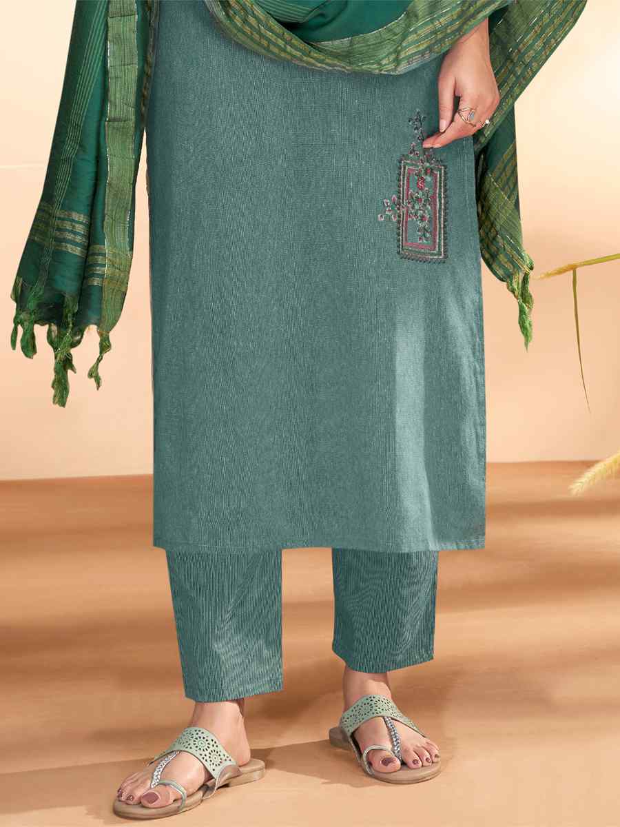 Blue Massert Cotton Embroidered Festival Casual Ready Pant Salwar Kameez
