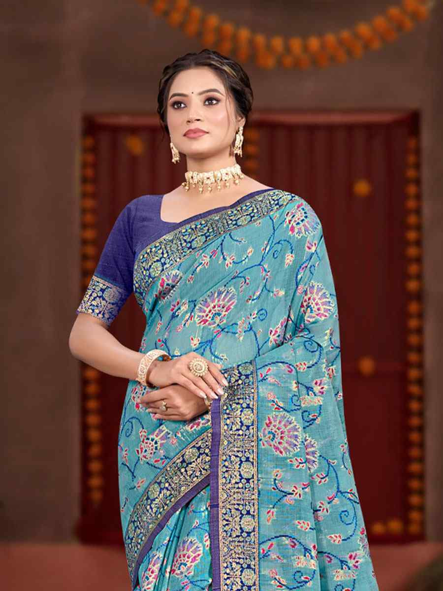 Blue Meenakari Cotton Silk Handwoven Casual Reception Festival Wedding Fancy Classic Style Sarees