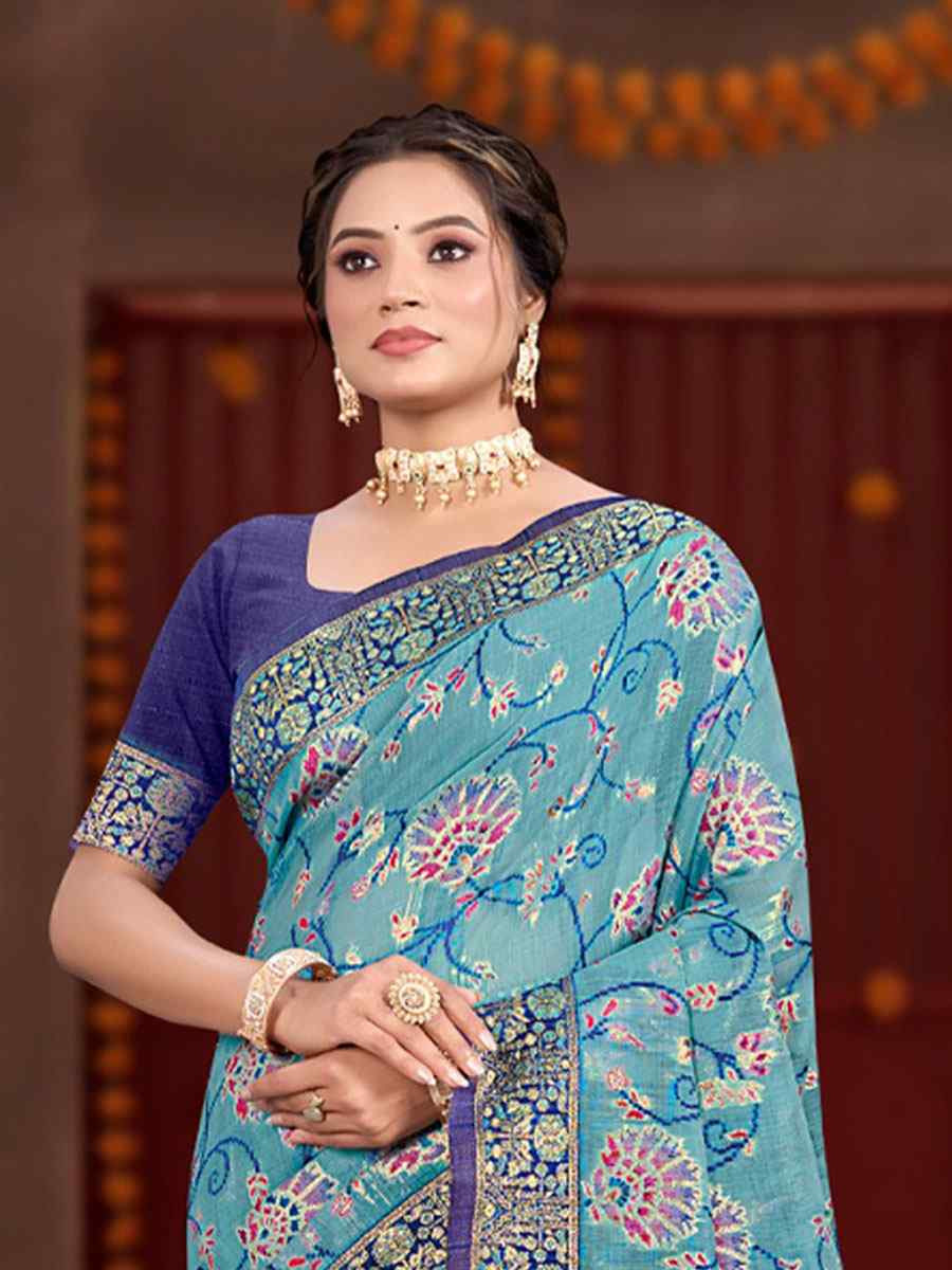 Blue Meenakari Cotton Silk Handwoven Casual Reception Festival Wedding Fancy Classic Style Sarees