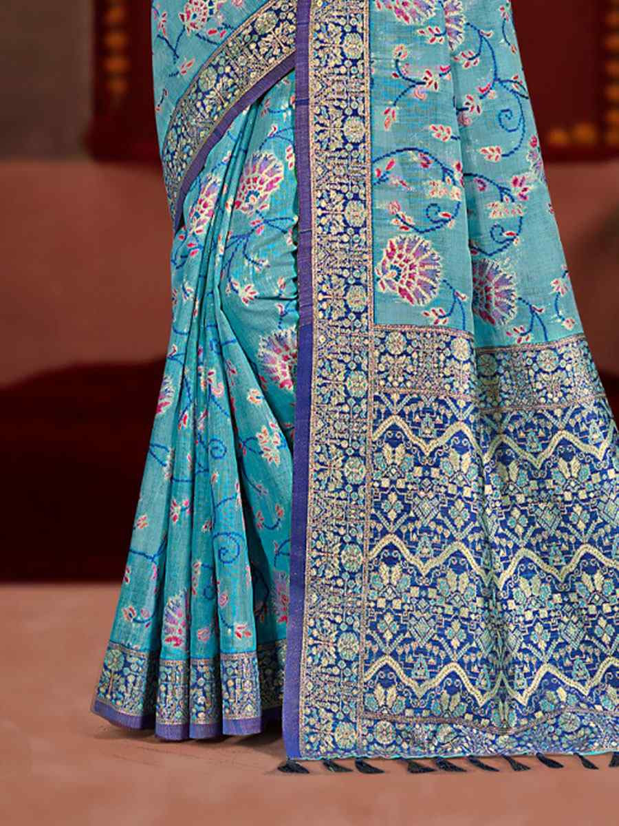 Blue Meenakari Cotton Silk Handwoven Casual Reception Festival Wedding Fancy Classic Style Sarees