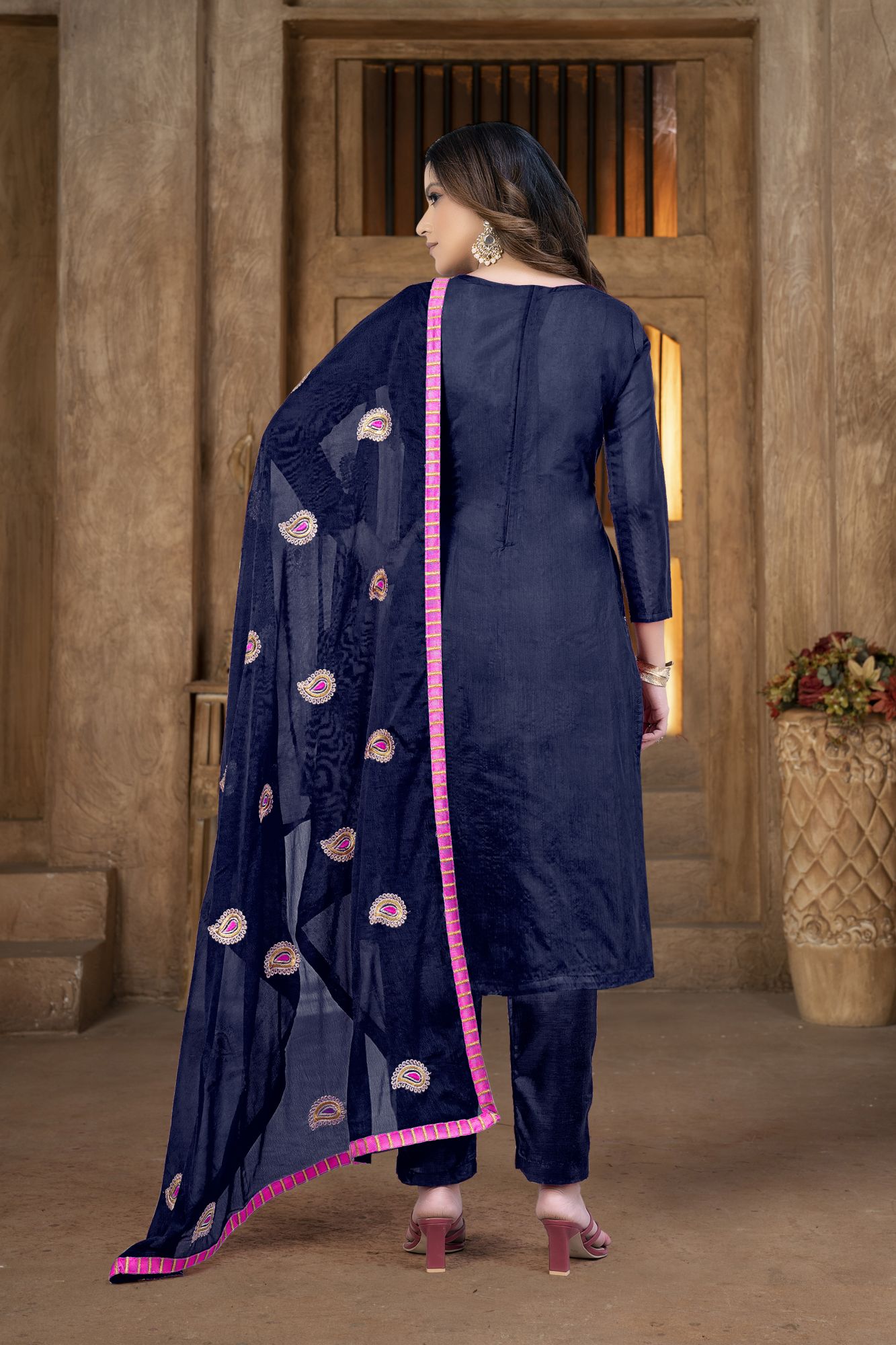 Blue Modal Chanderi Zari Festival Party Pant Salwar Kameez