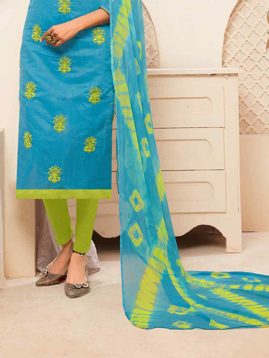 Blue Modal Silk Printed Casual Festival Churidar Salwar Kameez