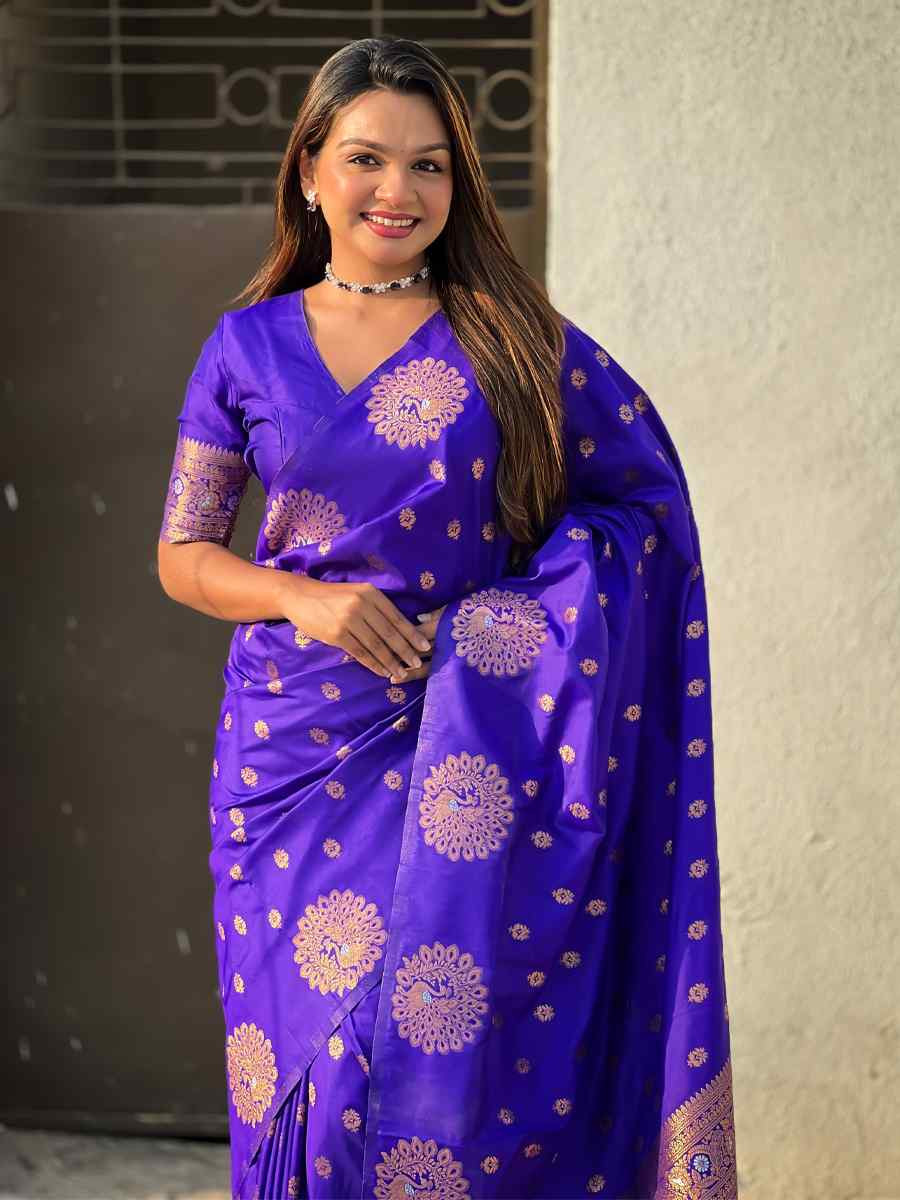 Blue Moonga Silk Handwoven Festival Wedding Heavy Border Saree