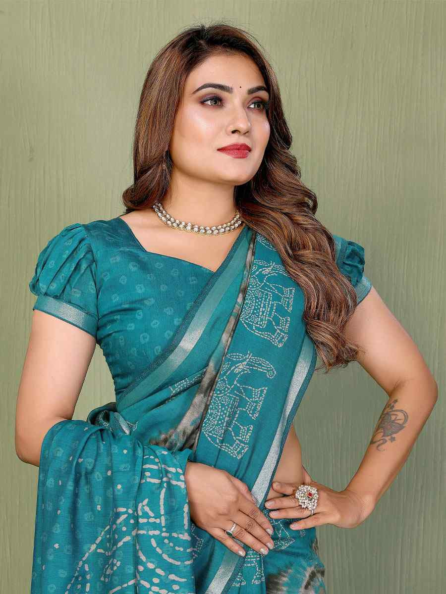 Blue Mul Cotton Printed Casual Reception Festival Wedding Fancy Classic Style Sarees