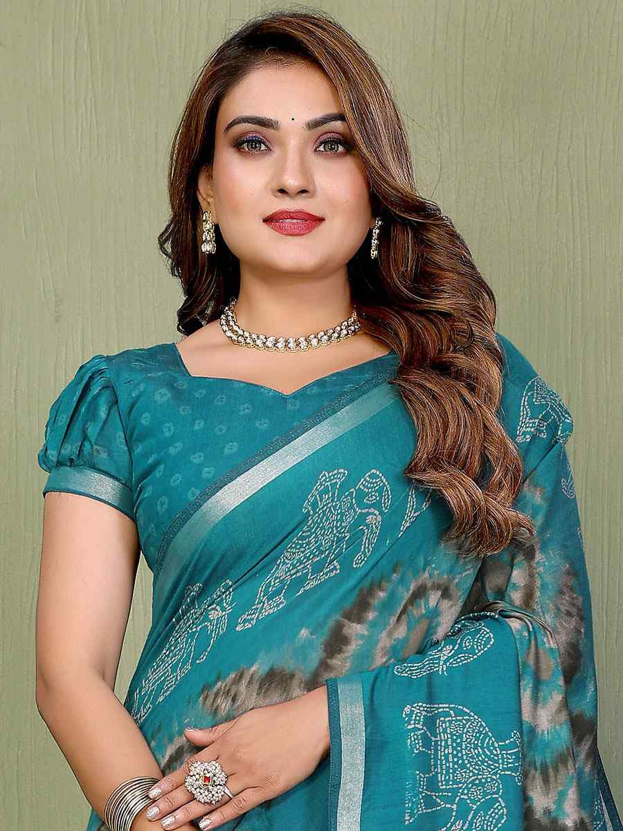 Blue Mul Cotton Printed Casual Reception Festival Wedding Fancy Classic Style Sarees