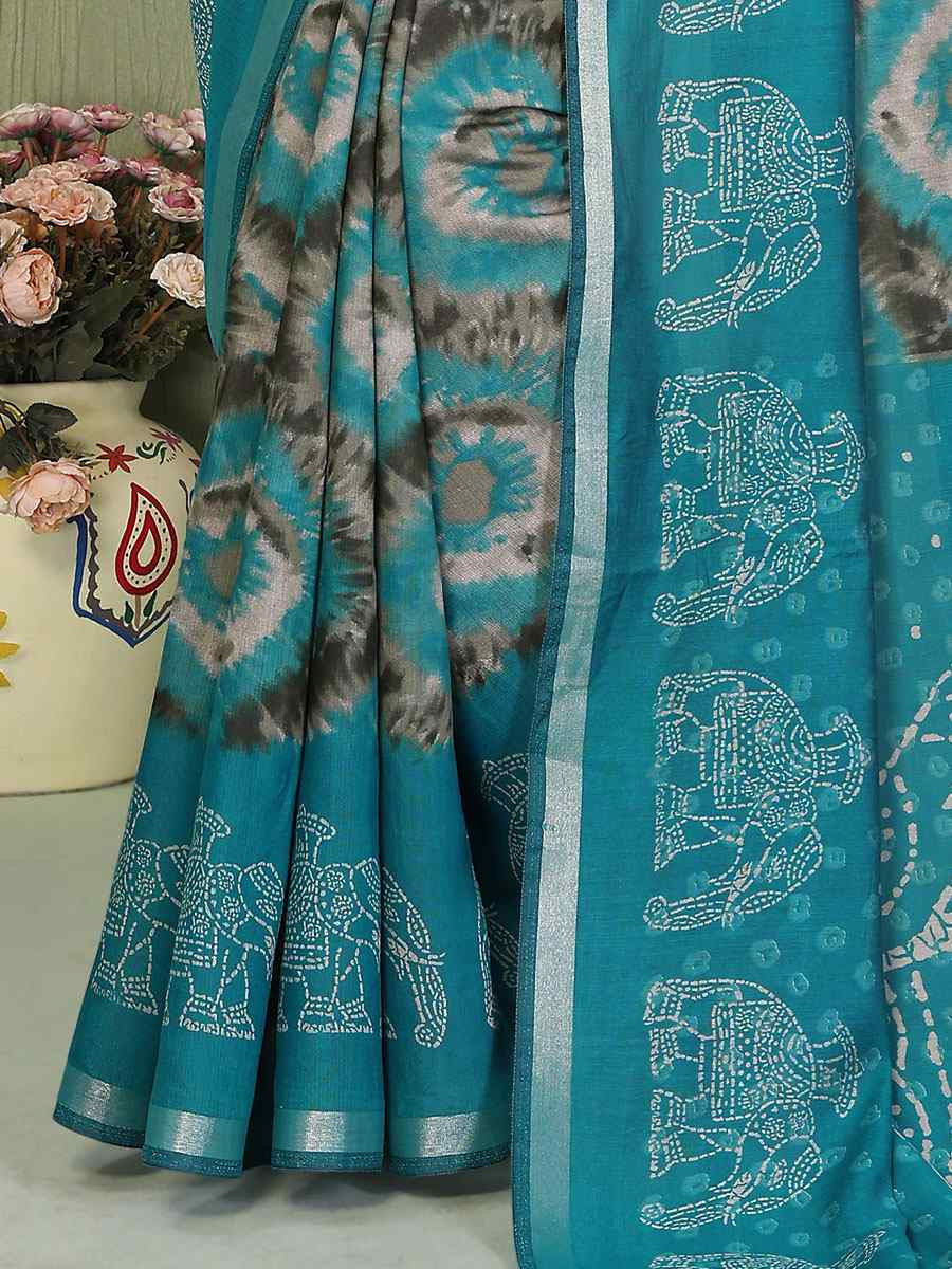 Blue Mul Cotton Printed Casual Reception Festival Wedding Fancy Classic Style Sarees