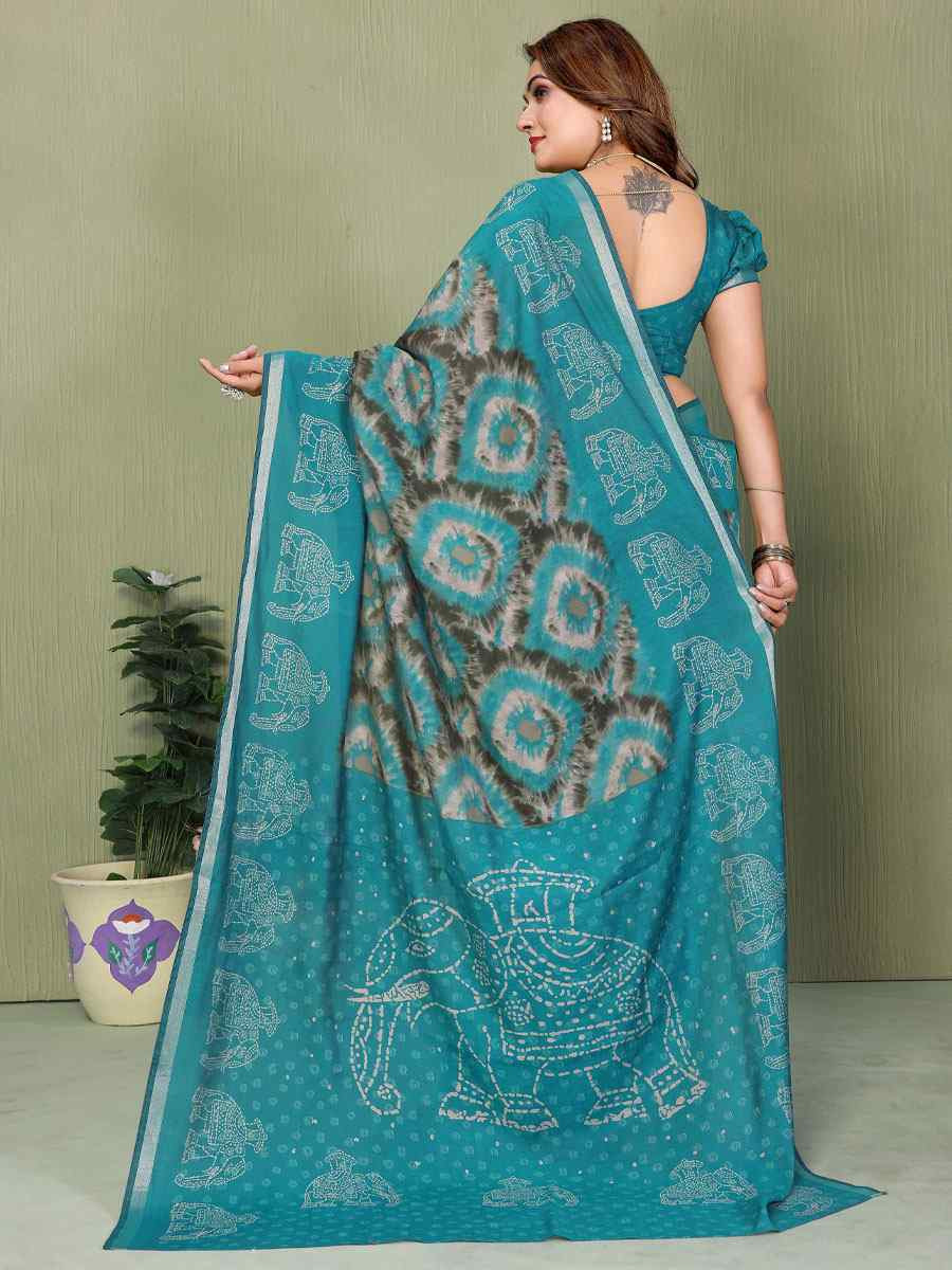Blue Mul Cotton Printed Casual Reception Festival Wedding Fancy Classic Style Sarees