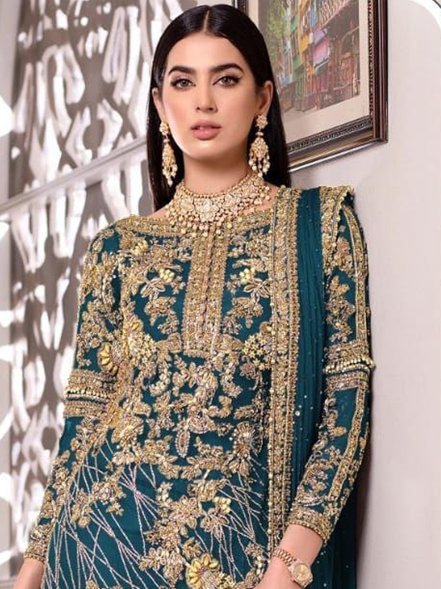 Blue Net Embroidered Festival Party Pant Salwar Kameez