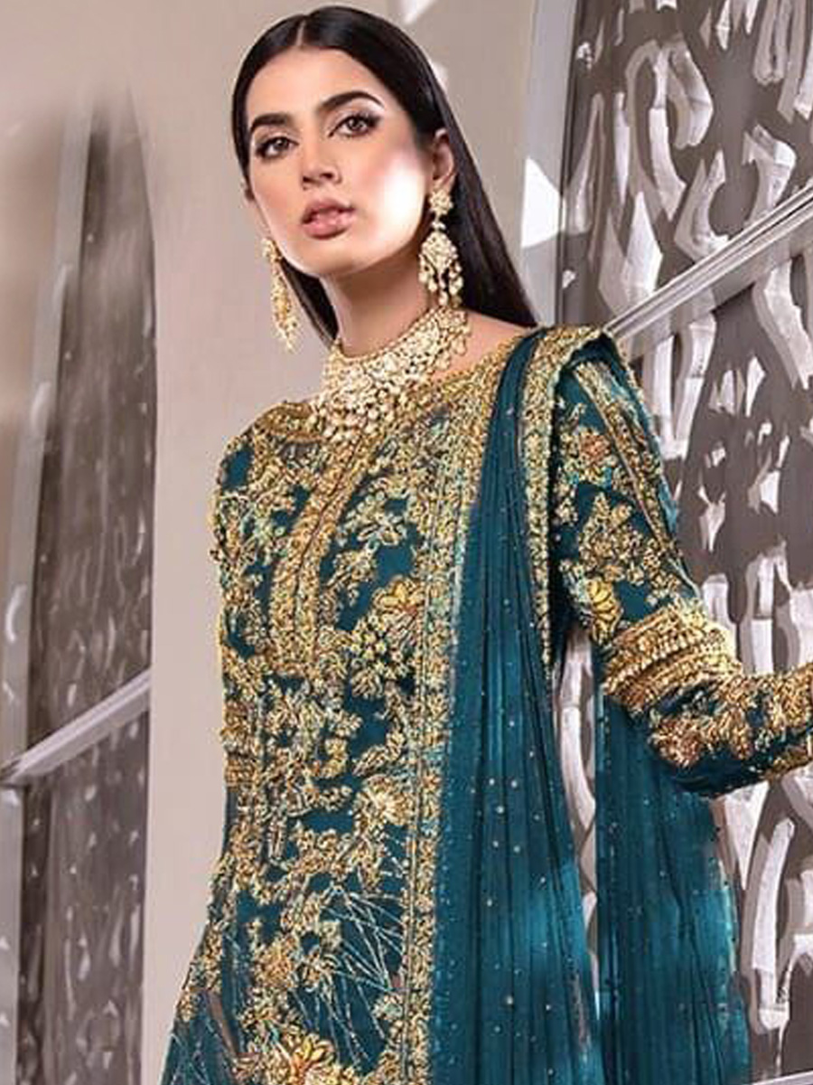 Blue Net Embroidered Festival Party Pant Salwar Kameez