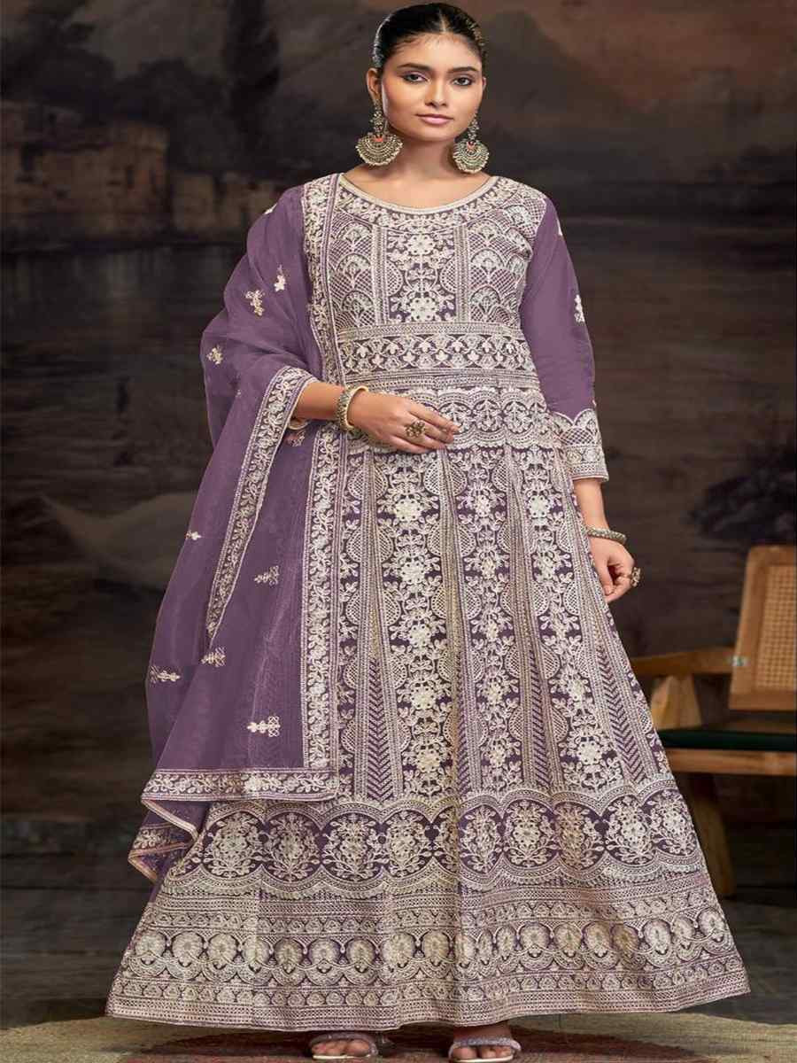 Blue Net Embroidered Festival Wedding Anarkali Salwar Kameez