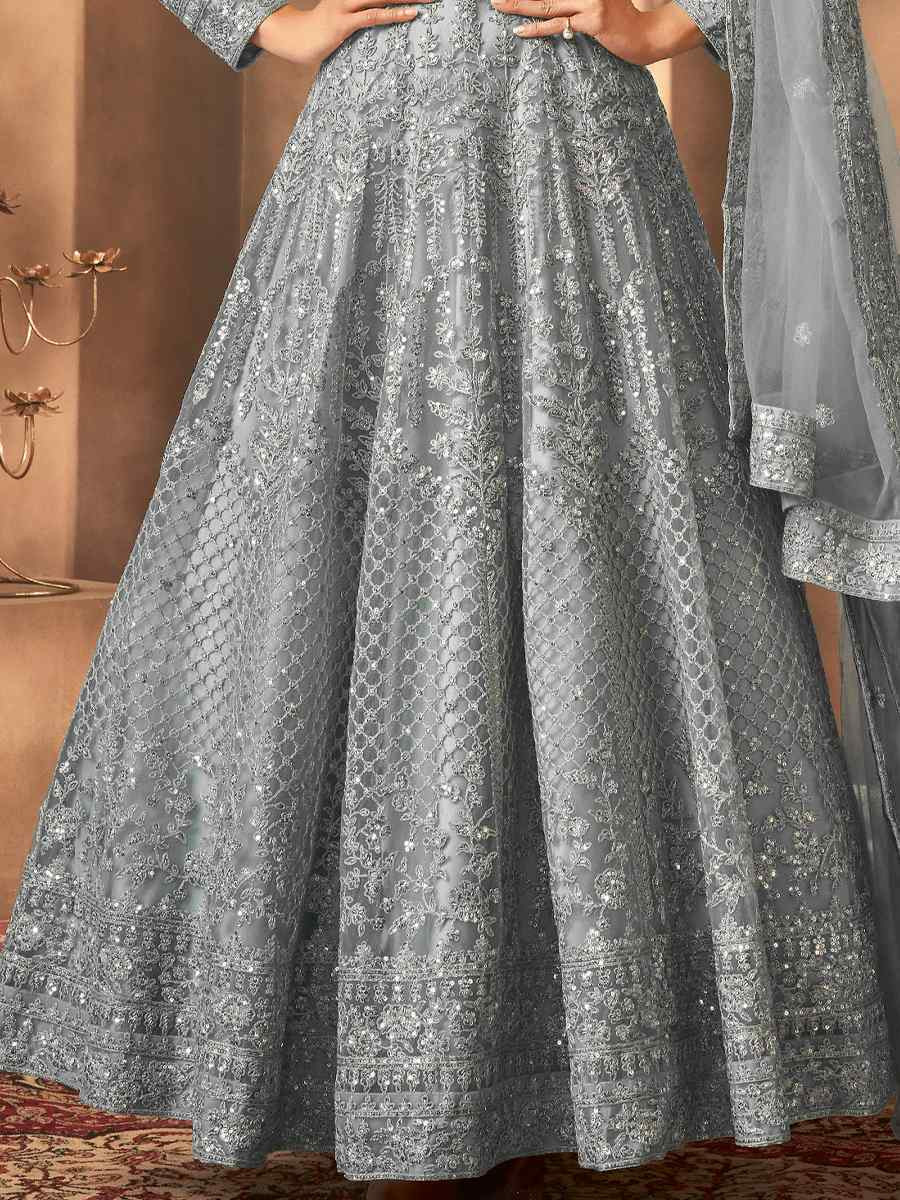 Blue Net Embroidered Festival Wedding Anarkali Salwar Kameez