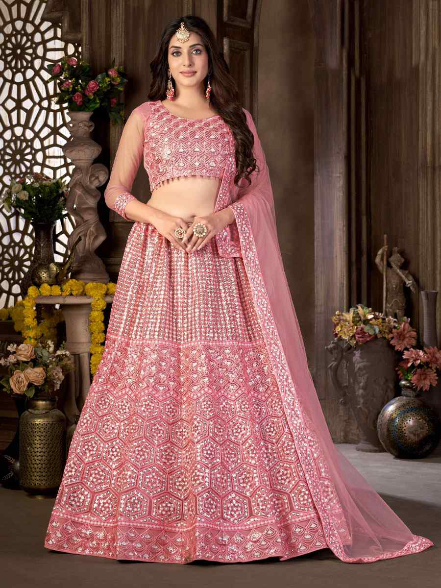 Blue Net Embroidered Wedding Festival Heavy Border Lehenga Choli