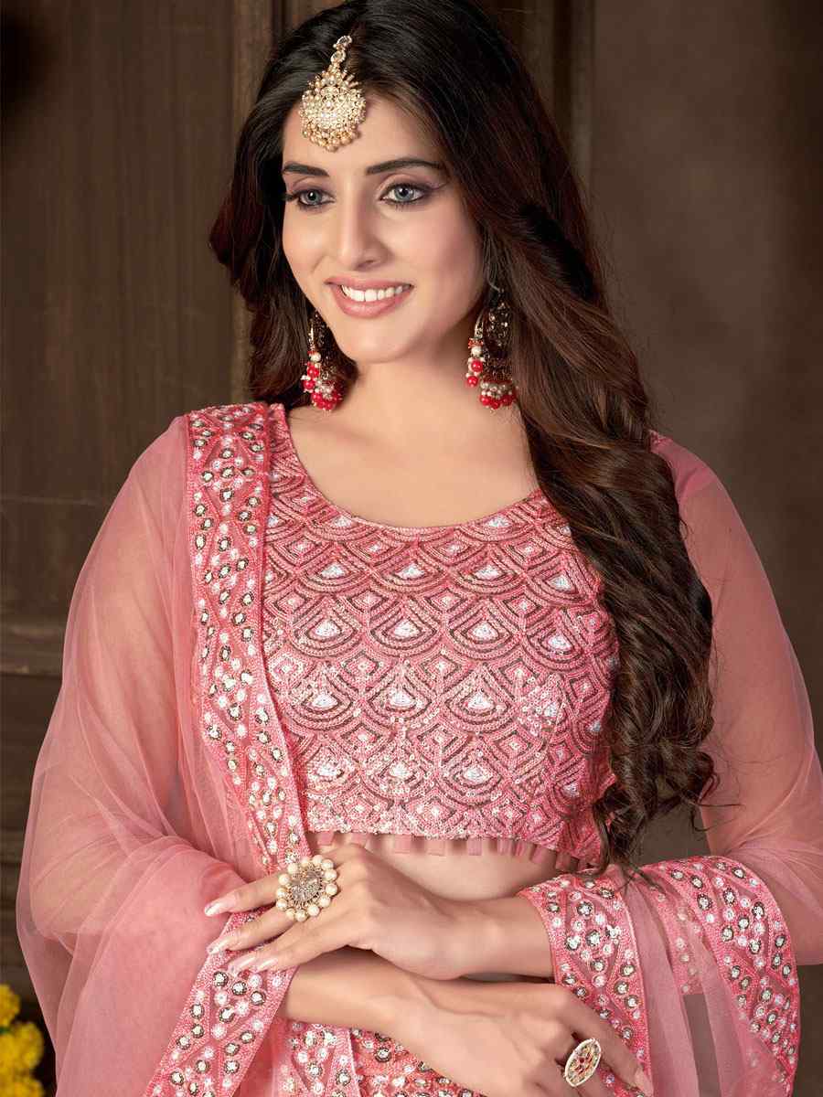 Blue Net Embroidered Wedding Festival Heavy Border Lehenga Choli