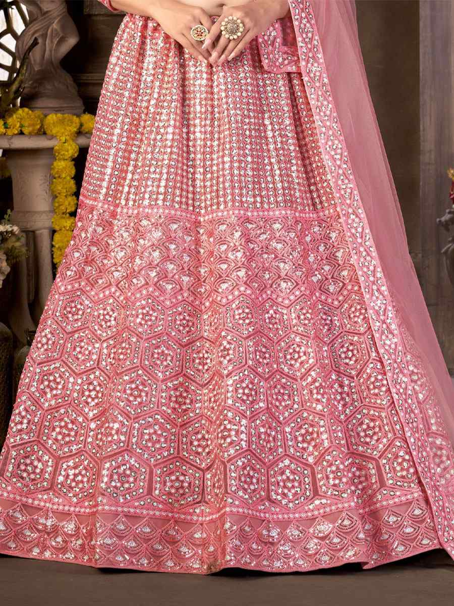 Blue Net Embroidered Wedding Festival Heavy Border Lehenga Choli