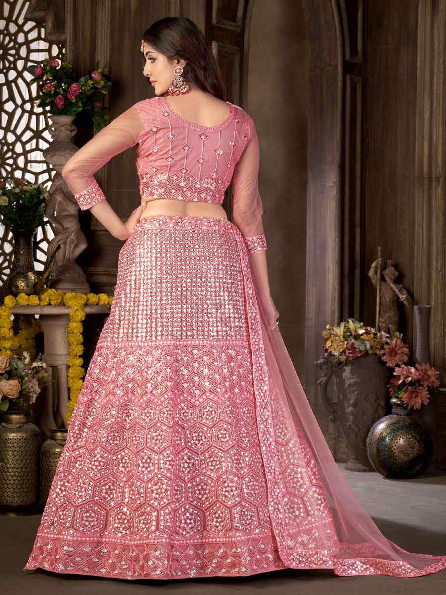 Blue Net Embroidered Wedding Festival Heavy Border Lehenga Choli