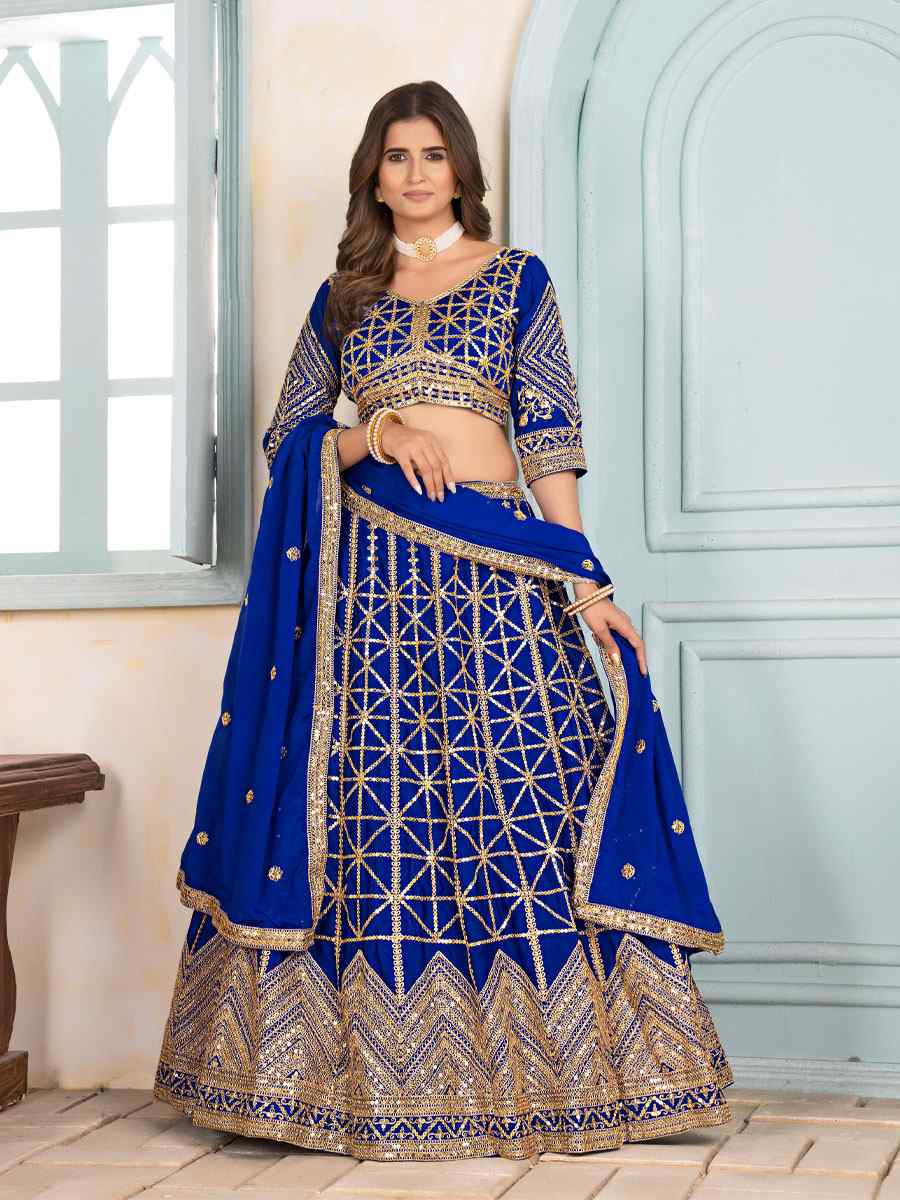Blue Net Embroidered Wedding Reception Festival Heavy Border Lehenga Choli