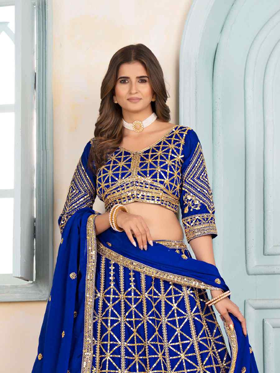 Blue Net Embroidered Wedding Reception Festival Heavy Border Lehenga Choli