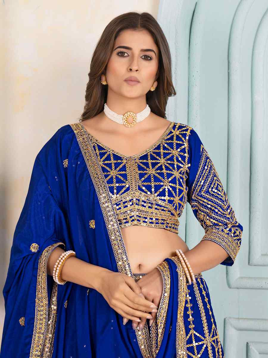 Blue Net Embroidered Wedding Reception Festival Heavy Border Lehenga Choli