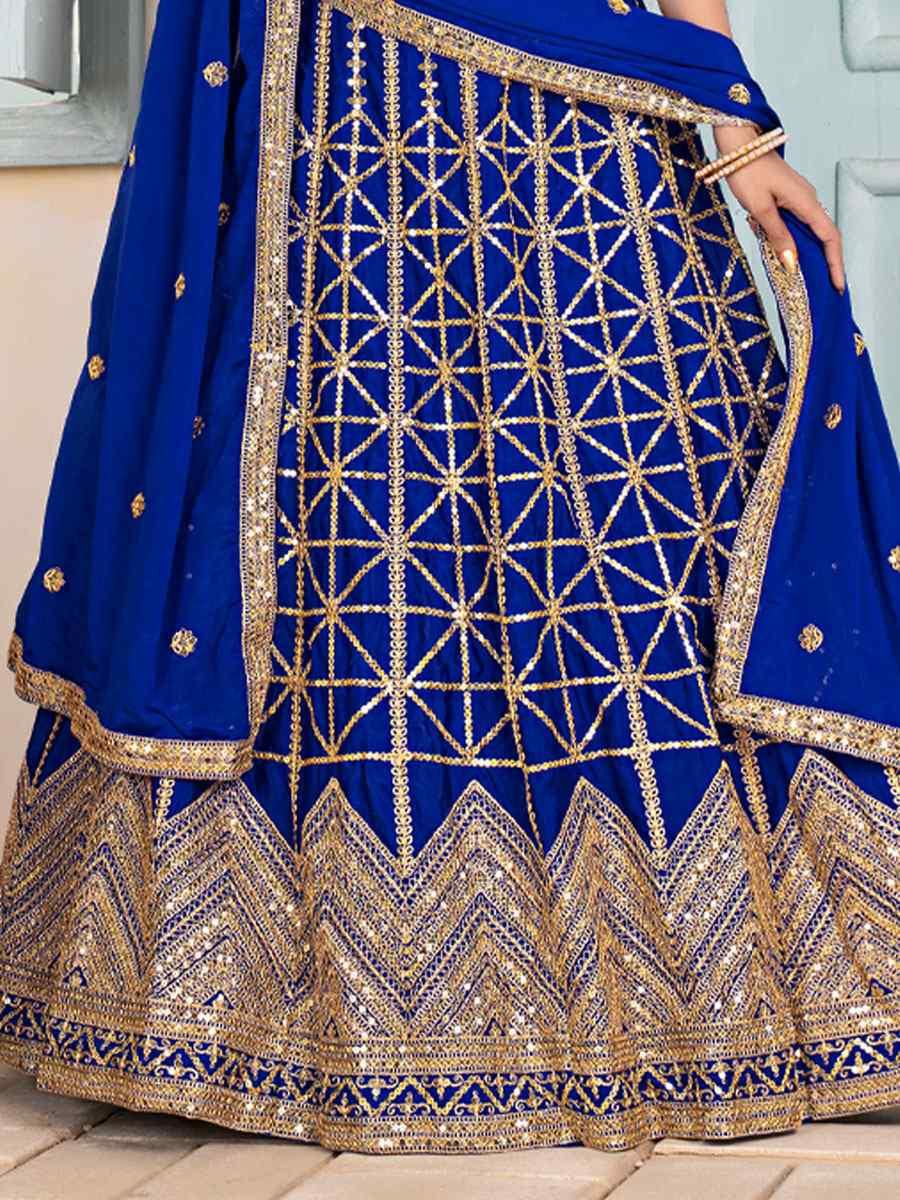 Blue Net Embroidered Wedding Reception Festival Heavy Border Lehenga Choli