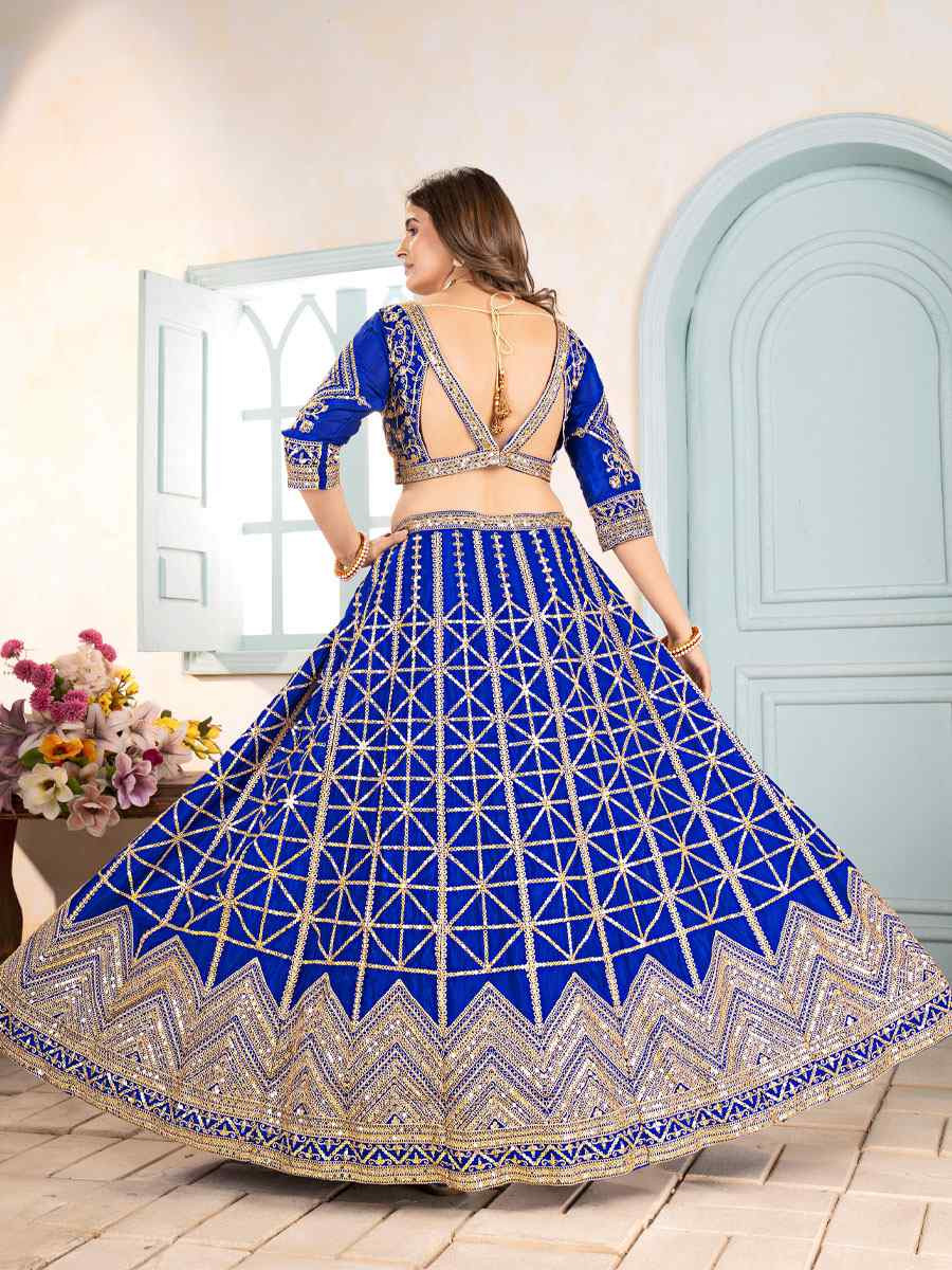 Blue Net Embroidered Wedding Reception Festival Heavy Border Lehenga Choli