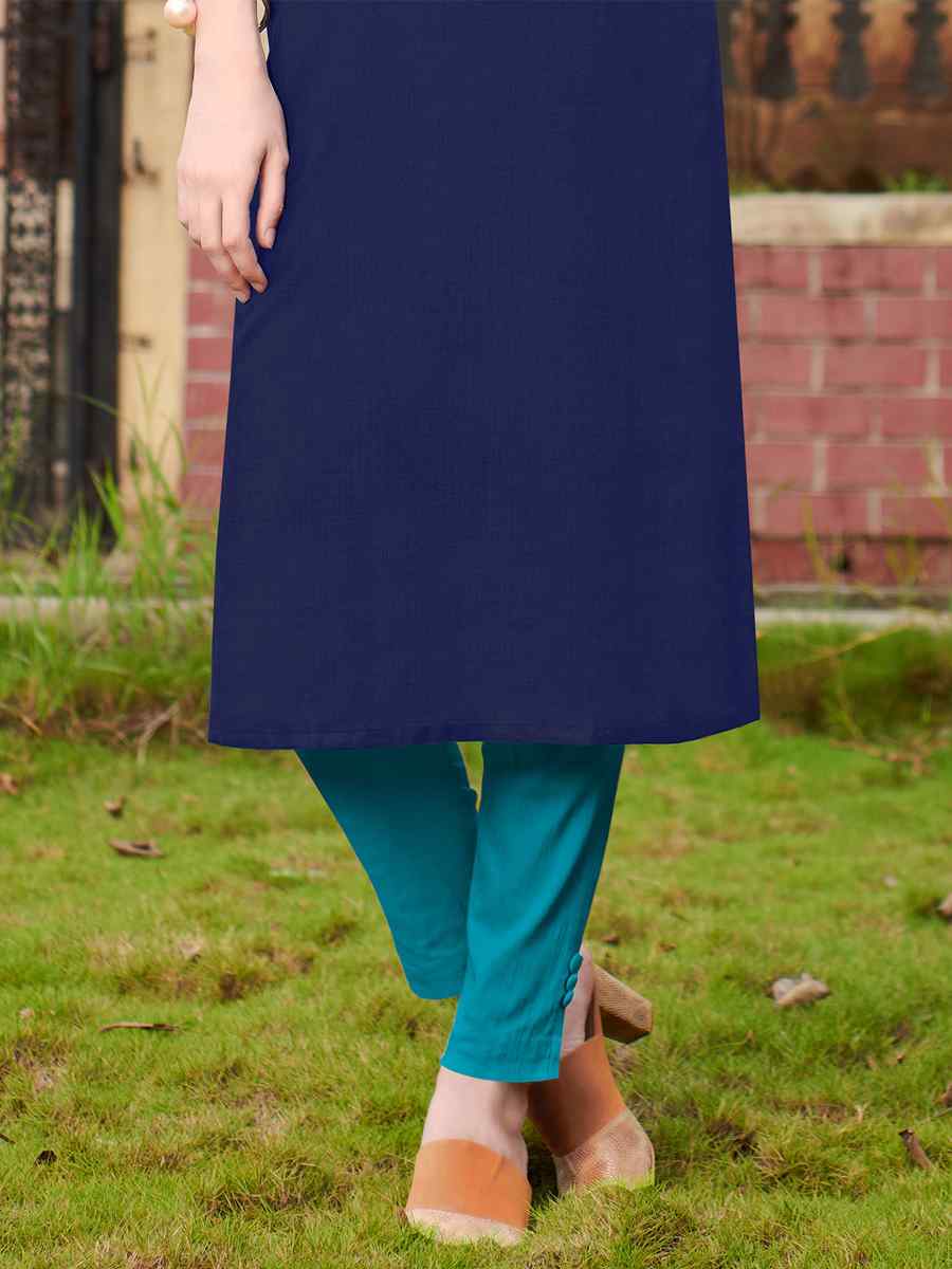 Blue Nira Cotton Embroidered Festival Casual Kurti