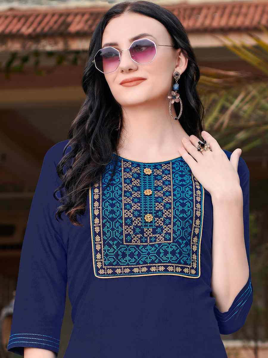 Blue Nira Cotton Embroidered Festival Casual Kurti