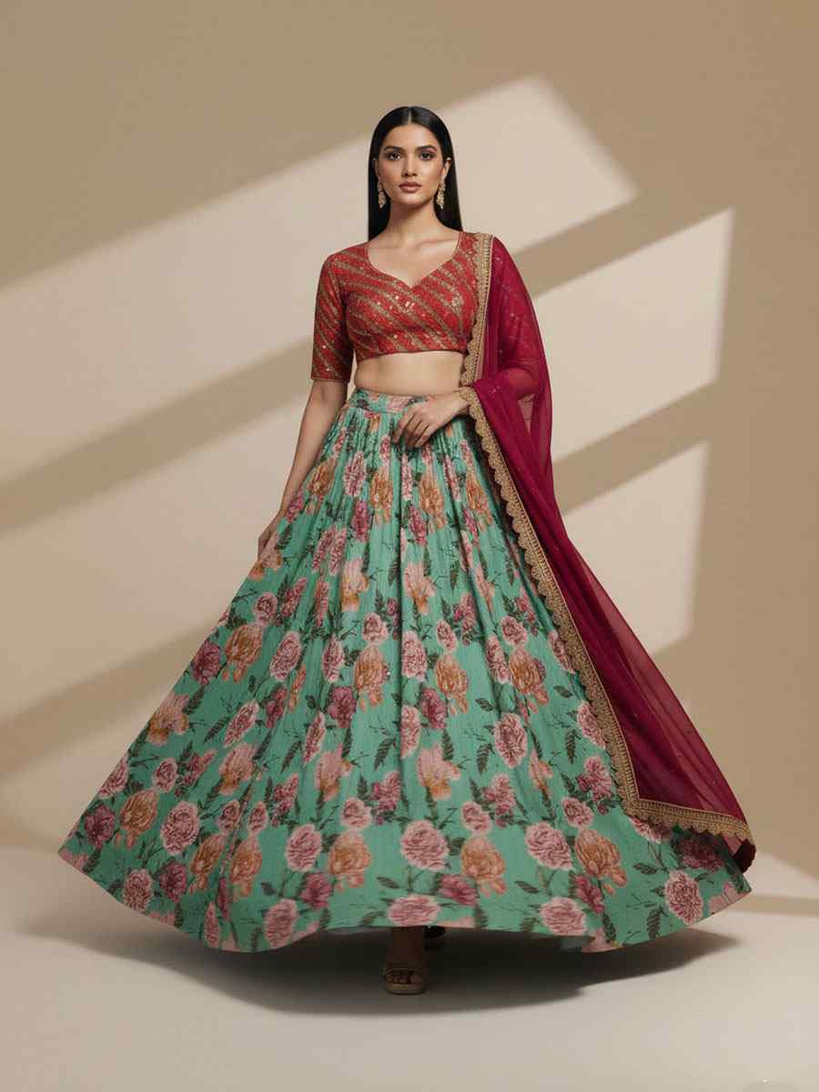 Blue Organza Embroidered Wedding Reception Festival Heavy Border Lehenga Choli