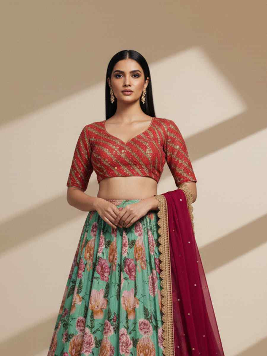 Blue Organza Embroidered Wedding Reception Festival Heavy Border Lehenga Choli