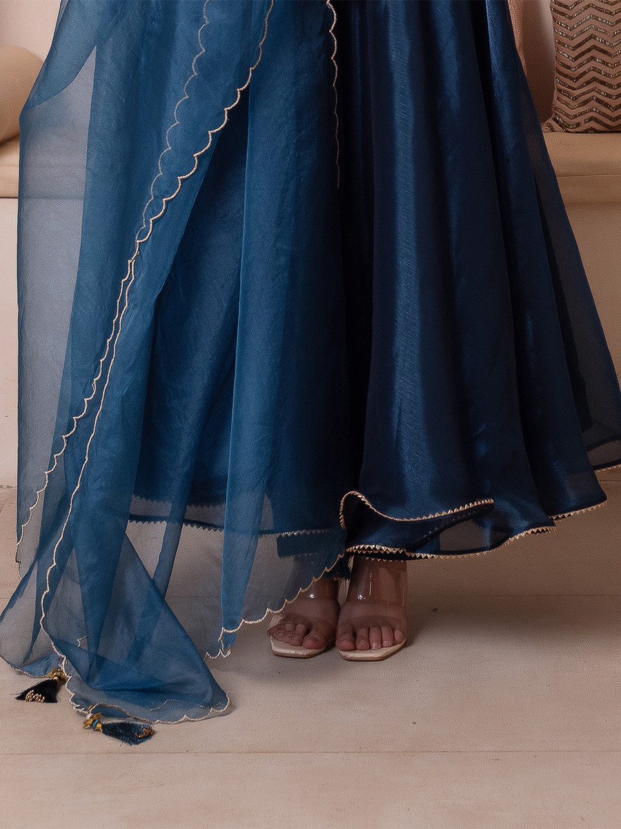 Blue Organza Embroidery Wedding Party Festival Casual Ready Anarkali Pant Salwar Kameez