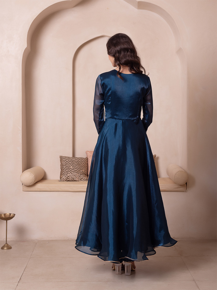 Blue Organza Embroidery Wedding Party Festival Casual Ready Anarkali Pant Salwar Kameez